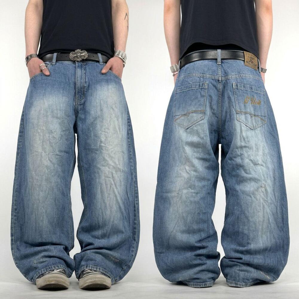Vintage y2k faded stonewash grunge wide leg skater baggy rare jeans
